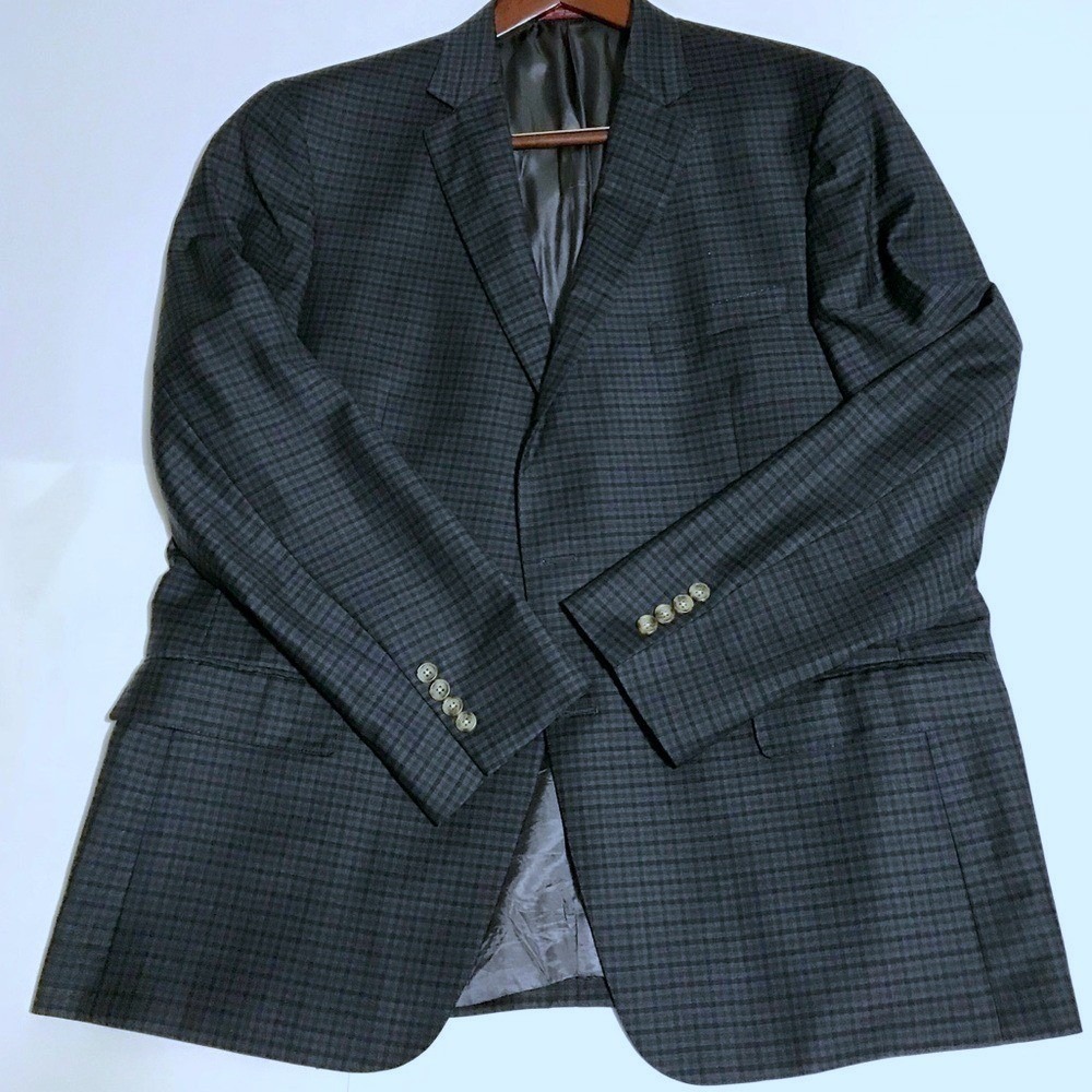 Hart Schaffner Marx Mens Micro Check Sport Coat Blazer‎ Navy Grey Made in USA